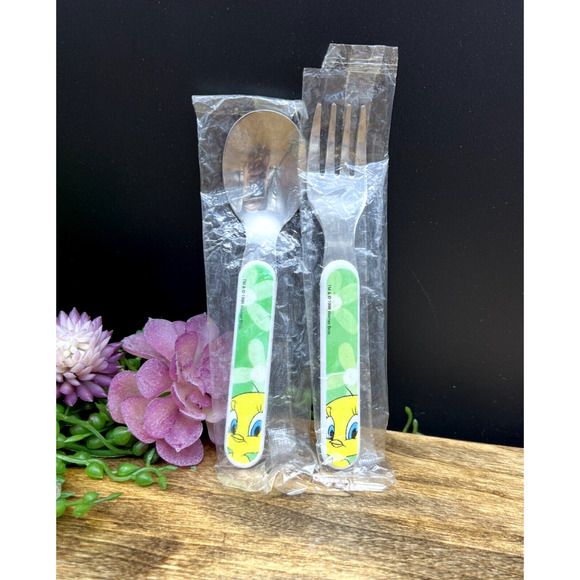 Unbranded Other - Vintage 1998 Looney Tunes Tweety Bird Toddler Youth Kids Fork & Spoon Set NEW